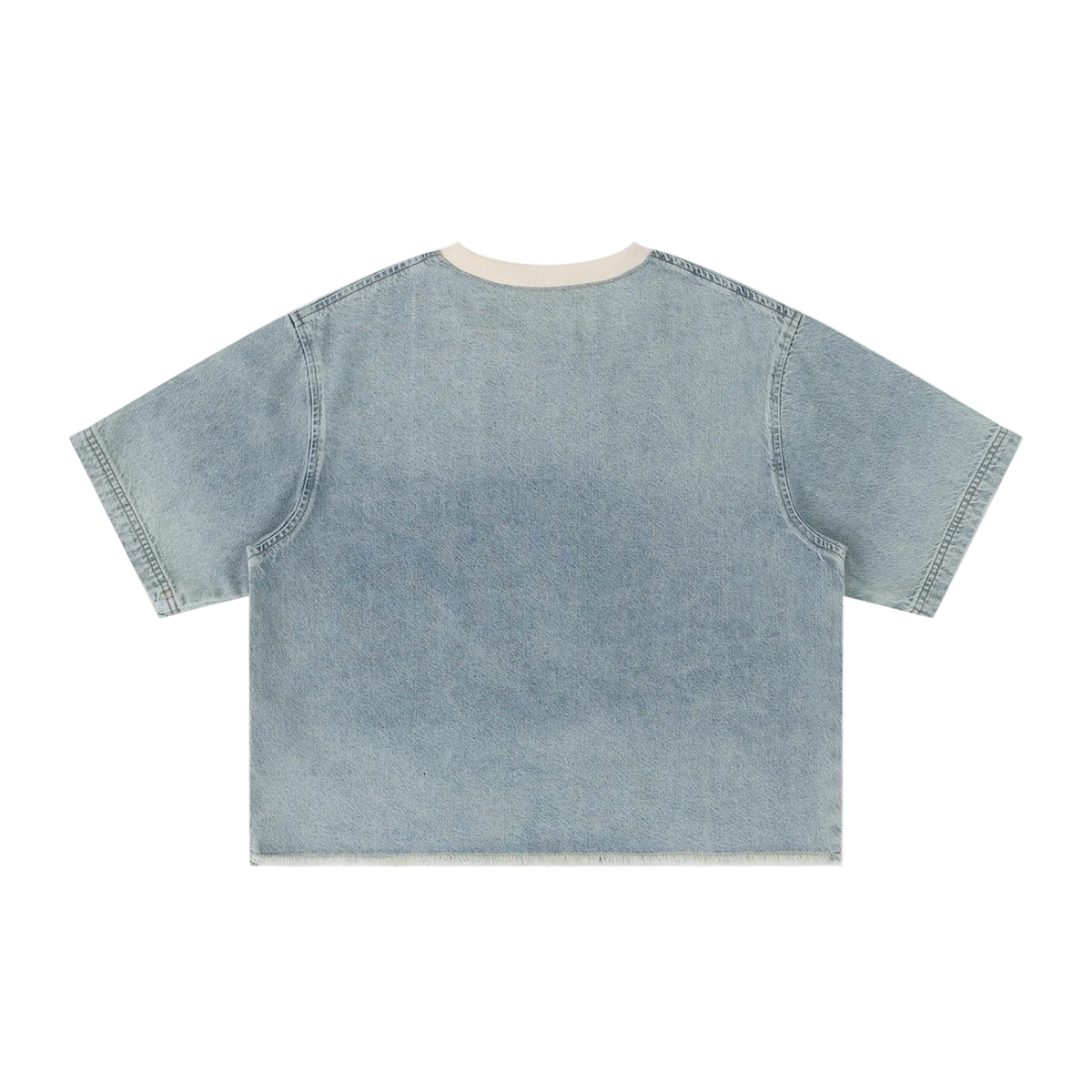 Light blue denim t-shirt on a white background
